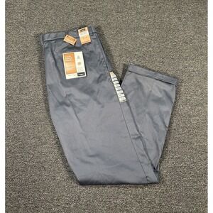 New‎ Haggar Pants Men's 34x34 Gray Look Sharp Khaki Pleated Cuffed Office Dress